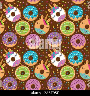 Seamless Vector Background with Unicorn Themed Donuts Stock Vector