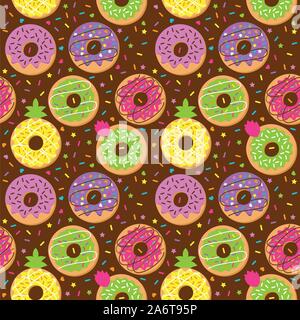 Seamless Vector Background with Doughnuts and Sprinkles Stock Vector