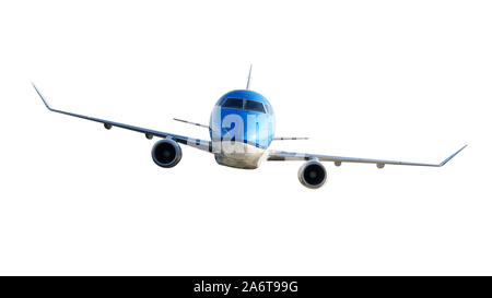 Front view of a generic modern passenger airplane isolated on a white background. Stock Photo