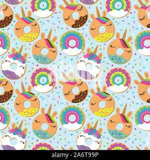 Seamless Vector Background with Unicorn Themed Donuts Stock Vector