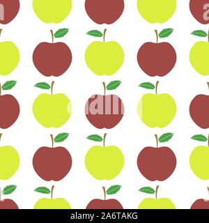 Cute Fresh Red and Yellow Apple Seamless Pattern on White Background. Fruit Repeating Texture Stock Vector