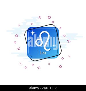 Blue button with lion sign symbol, flat design Stock Vector