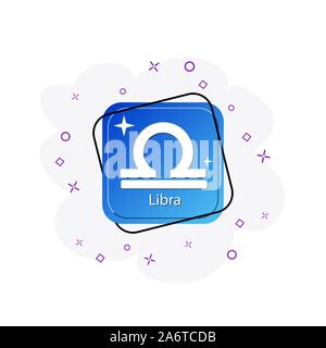 Blue button with symbol for zodiac sign Libra, flat design Stock Vector