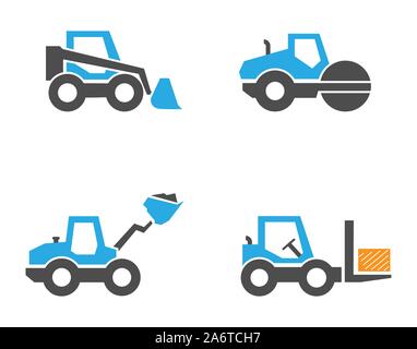 Construction machinery icons set, simple flat design Stock Vector