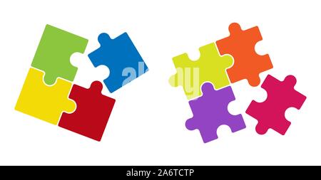 Puzzle icons set. Solid colored filled outline. Flat design. Stock Vector