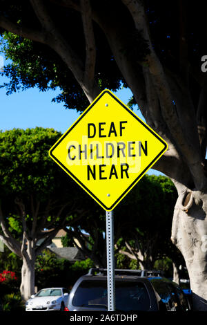 American “Deaf children near” road traffic sign, USA Stock Photo