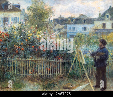 Claude Monet Painting in His Garden at Argenteuil by Auguste Renoir (1841-1919). Portrait of the French impressionist Claude Monet by Auguste Renoir, 1873 Stock Photo