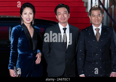 Hong Kong actress Miriam Yeung(L), guest and Hong Kong singer and actor Aaron Kwok'(R) arrive at the opening ceremony of Tokyo International Film Festival 2019. Stock Photo