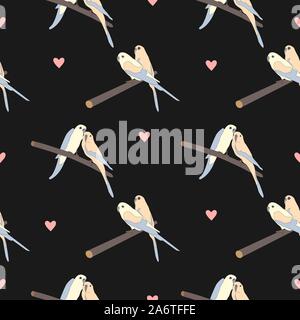 Seamless pattern with a cute couple of birds sitting on branch. Vector ...