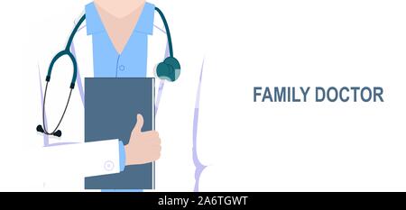Vector of a doctor in lab coat with stethoscope isolated on white background Stock Vector