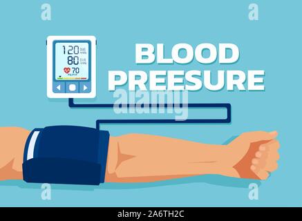 Vector of a man checking arterial blood pressure. Healthcare and monitoring health concept. Stock Vector