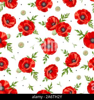 Vector seamless pattern with red poppies. Stock Vector