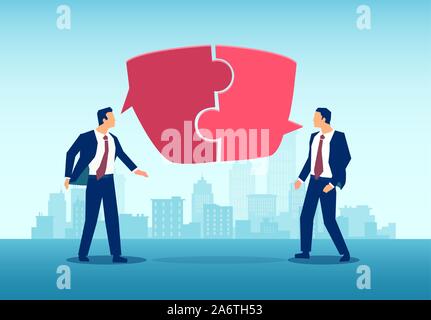 Vector of two businessmen having a successful communication solving a problem together Stock Vector