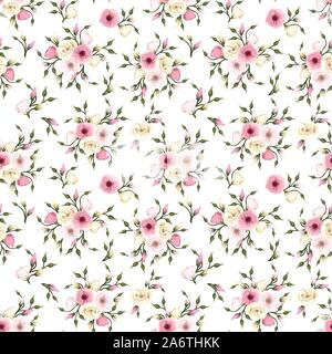 Vector seamless pattern with pink and white lisianthus flowers Stock Vector