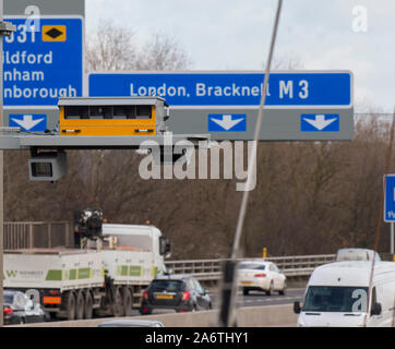 New sensitive speed cameras being introduced on Britain’s ‘Smart’ Motorways  while police campaign to lower the threshold for speeding motorists. Stock Photo