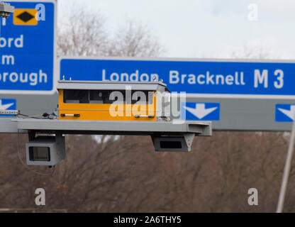 New sensitive speed cameras being introduced on Britain’s ‘Smart’ Motorways  while police campaign to lower the threshold for speeding motorists. Stock Photo