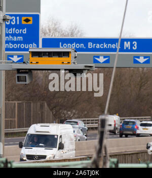 New sensitive speed cameras being introduced on Britain’s ‘Smart’ Motorways  while police campaign to lower the threshold for speeding motorists. Stock Photo