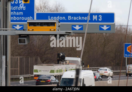 New sensitive speed cameras being introduced on Britain’s ‘Smart’ Motorways  while police campaign to lower the threshold for speeding motorists. Stock Photo