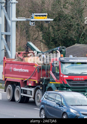 New sensitive speed cameras being introduced on Britain’s ‘Smart’ Motorways  while police campaign to lower the threshold for speeding motorists. Stock Photo