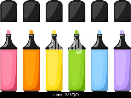 Vector set of colorful highlighter pens isolated on a white background. Stock Vector