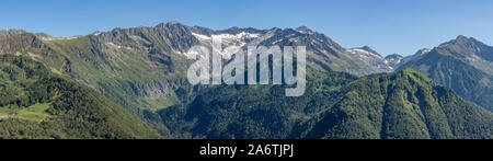 Late June and hot summer sun melts the remaining mountain snows at the Col d'Agnes in the French Pyrenees Stock Photo