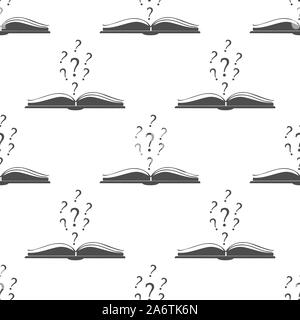 Seamless pattern with question marks above an open book. Great for wall book cover and inside, gift paper, wrapping, textile, etc. Vector Illustration Stock Vector