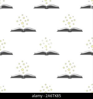 Open book icon with with stars above it. Isolated icon of an open book on white background. Vector Illustration Stock Vector