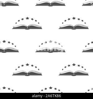 Open book icon with with stars above it. Isolated icon of an open book on white background. Vector Illustration Stock Vector