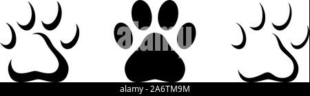 Animal paw prints isolated on a white background. Set of vector black silhouettes. Stock Vector