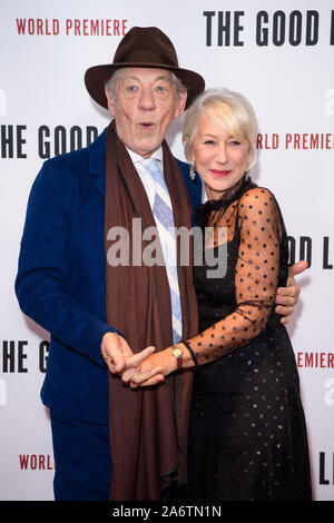 Sir Ian McKellen and Dame Helen Mirren attending the The Good Liar World Premiere, at the BFI South Bank, London. Stock Photo