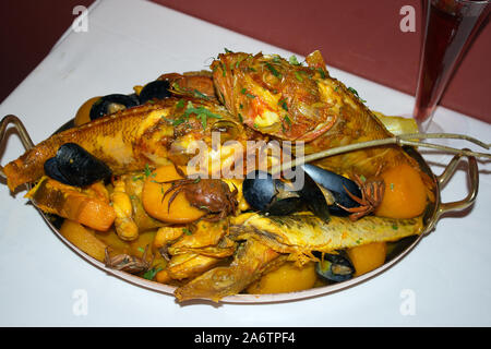 Dish of bouillabaisse in Le Miramar restaurant, Old Port, Marseille, France Stock Photo