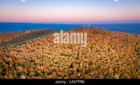 Beautiful aerial sunset in Georgia mountains at the city of Jasper during the fall Stock Photo
