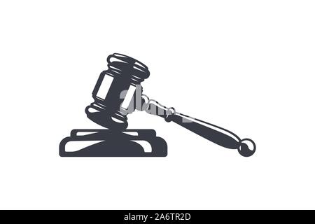 Hammer of justice vector illustation isolated on white background. Judge's gavel and soundboard. Judge or auction hammer. Law and justice concept. Stock Vector