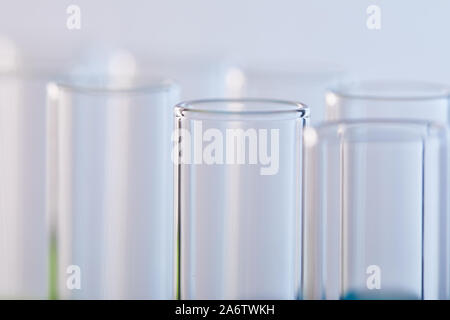 close up view of glass test tubes isolated on white Stock Photo