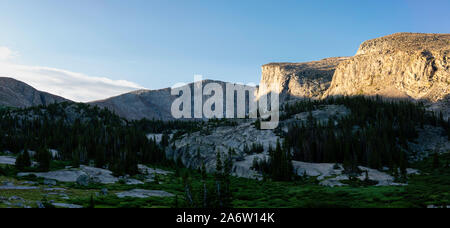 Morning on the trail beneath  Lost Twin Lakes cirque, Big Horn National Forest, Ten Sleep, Wyoming. Stock Photo