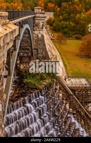 Croton On The Hudson Dam  - New Croton Dam waterfall also known as the Cornell Dam during a beautiful autumn afternoon. Stock Photo