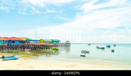 beautiful and colorful cottages at Derawan Island Resort, Borneo Indonesia Stock Photo