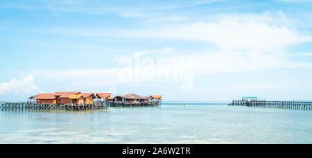 beautiful and colorful cottages at Derawan Island Resort, Borneo Indonesia Stock Photo