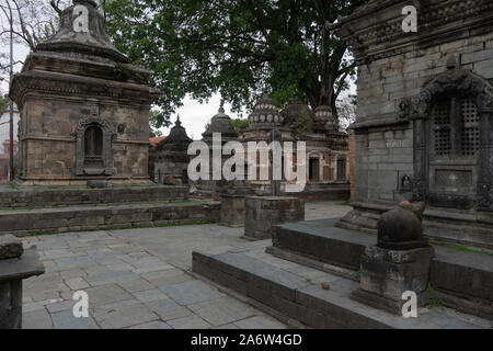 Votive temples and shrines in a row at Pashupatinath Temple Stock Photo