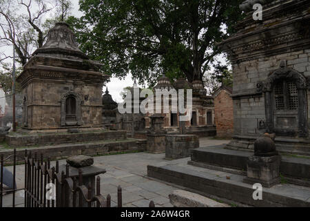 Votive temples and shrines in a row at Pashupatinath Temple Stock Photo