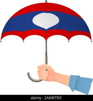 Laos flag umbrella. Weather symbols. National flag of Laos vector illustration Stock Vector
