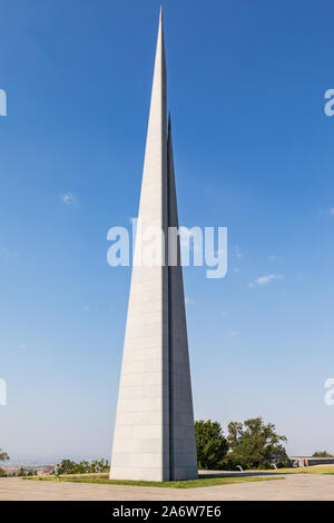 Yerevan, Yerevan Province, Armenia. The Memorial Column (The Reborn Armenia) at the Tsitsernakaberd Armenian Genocide Memorial Complex. Stock Photo