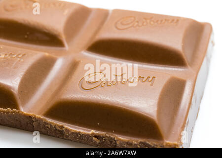 Cadbury dairy milk chocolate bar unwrapped macro Stock Photo
