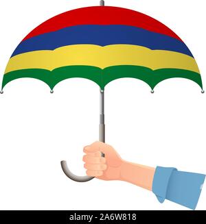 Mauritius flag umbrella. Weather symbols. National flag of Mauritius vector illustration Stock Vector