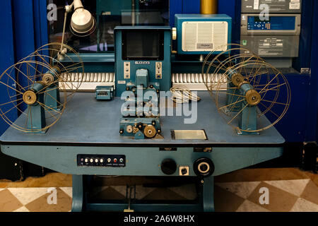 Strasbourg, France - Dec 27, 2017: Vintage French Atlas machine used in projection booth of a movie theater. Stock Photo