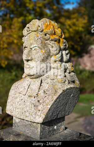 A bust of Sir John Flamsteed, first Astronomer Royal, in the grounds of Herstmonceux castle, East Sussex, England, UK Stock Photo