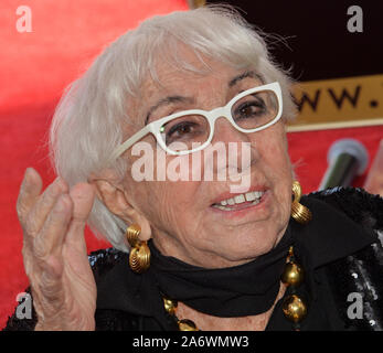 Los Angeles, USA. 28th Oct, 2019. Italian screenwriter and director Lina Wertmuller speaks with reporters during an unveiling ceremony honoring Wertmuller with the 2,679th star on the Hollywood Walk of Fame in Los Angeles on Monday, October 28, 2019. Photo by Jim Ruymen/UPI Credit: UPI/Alamy Live News Stock Photo