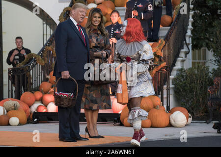Washington DC, USA. 28th Oct, 2019. President Donald Trump and first lady Melania Trump participate in a Halloween celebration on the South Portico of the White House in Washington, DC on Monday, October 28, 2019. Photo by Sarah Silbiger/UPI Credit: UPI/Alamy Live News Stock Photo