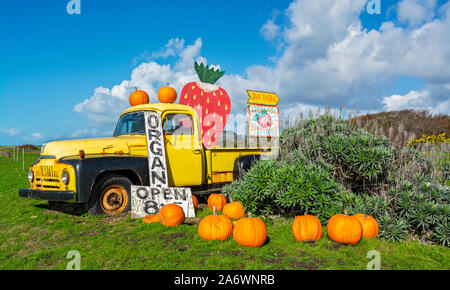 California, Santa Cruz County, Hwy 1, Swanton Berry Farm, farm truck, sign Stock Photo