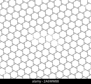 Abstract seamless geometric pattern, black and white outline of hexagons with small triangle shape. Linear style, vector illustration Stock Vector